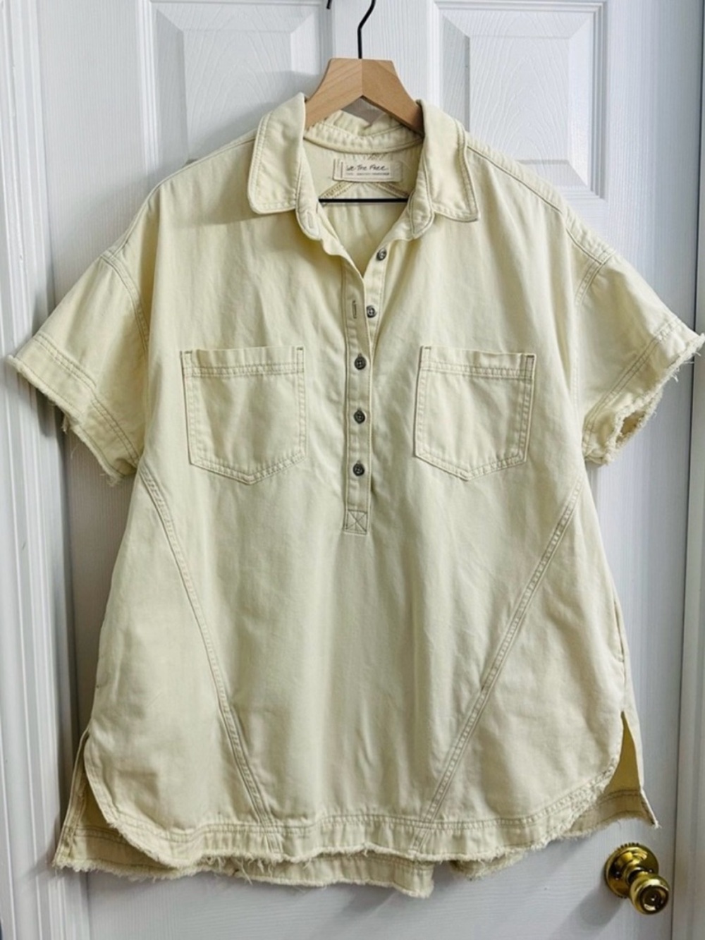 Free People Tunic Dress Cream Denim Cotton Oversized Casual Streetwear Small